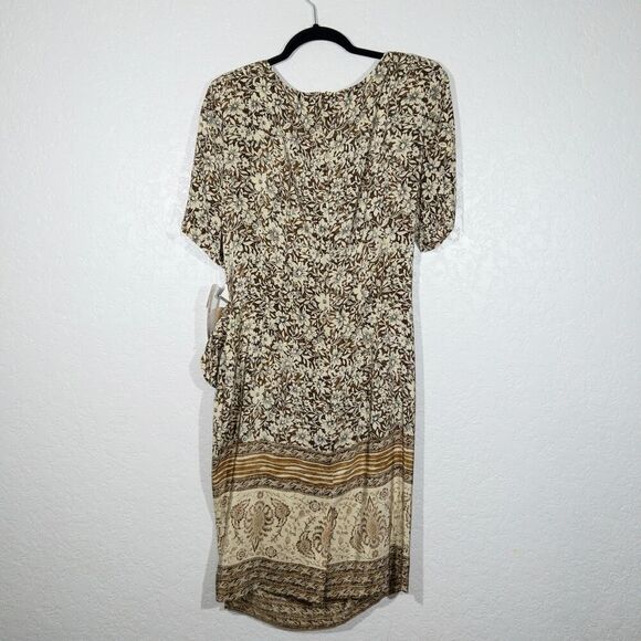 NWT Liz Claiborne Tan Tribal 100% Silk Wrap Dress Size 16 - Picture 9 of 9